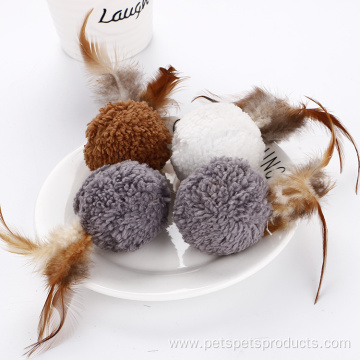 handmade cat ball feather plush pet cat toy